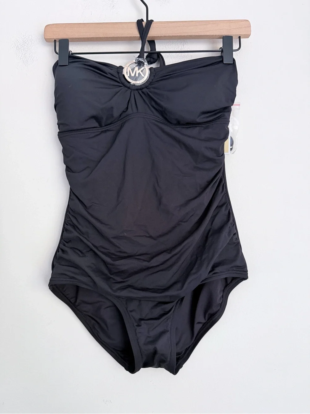 Michael Kors Black One Piece Swimsuit logo halter neck 4 NWT